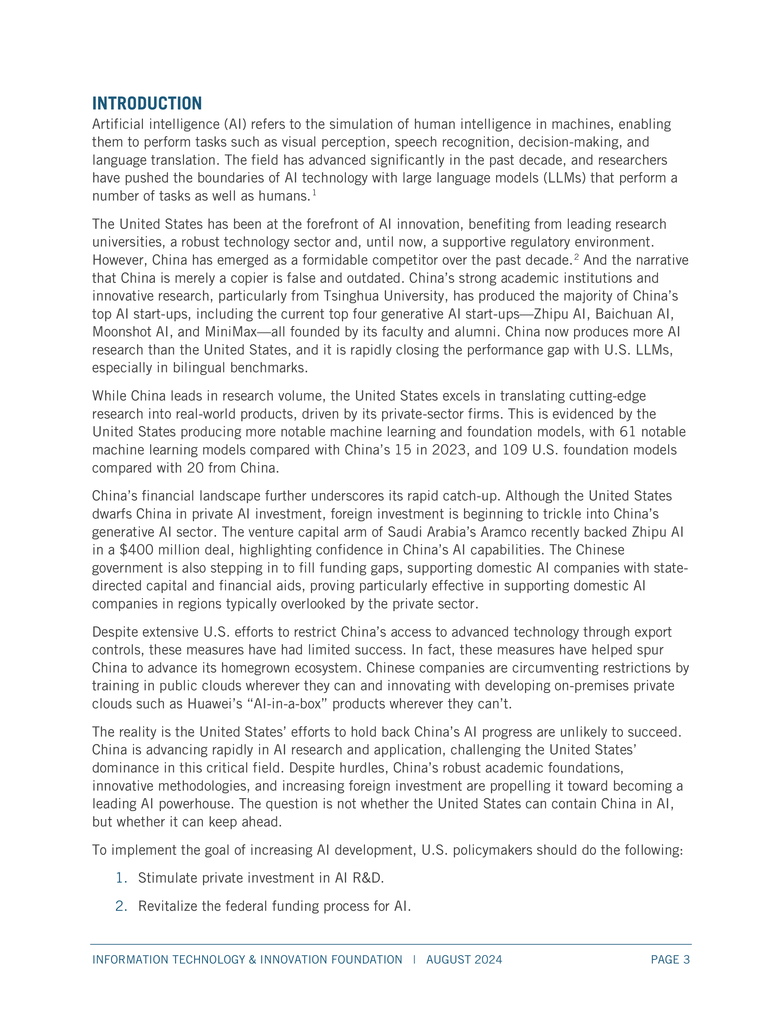 ITIF2024中国在AI领域的创新程度如何调查报告英文版30页